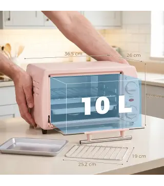 Horno Eléctrico Sobremesa 10L 750W Horno Eléctrico Pequeño Temperatura 230 ℃ y Temporizador 36,5x26x22 cm Rosa