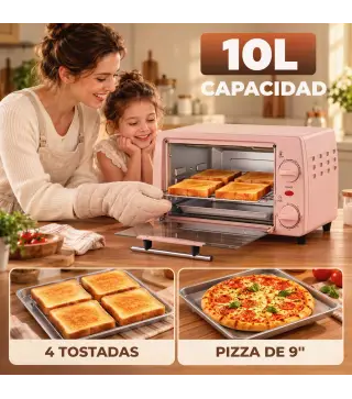 Horno Eléctrico Sobremesa 10L 750W Horno Eléctrico Pequeño Temperatura 230 ℃ y Temporizador 36,5x26x22 cm Rosa