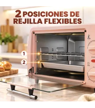 Horno Eléctrico Sobremesa 10L 750W Horno Eléctrico Pequeño Temperatura 230 ℃ y Temporizador 36,5x26x22 cm Rosa