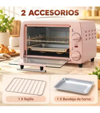 Horno Eléctrico Sobremesa 10L 750W Horno Eléctrico Pequeño Temperatura 230 ℃ y Temporizador 36,5x26x22 cm Rosa