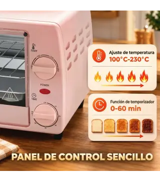 Horno Eléctrico Sobremesa 10L 750W Horno Eléctrico Pequeño Temperatura 230 ℃ y Temporizador 36,5x26x22 cm Rosa
