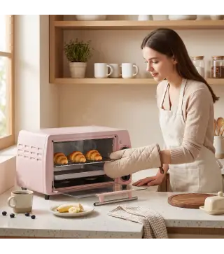 Horno Eléctrico Sobremesa 10L 750W Horno Eléctrico Pequeño Temperatura 230 ℃ y Temporizador 36,5x26x22 cm Rosa