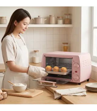 Horno Eléctrico Sobremesa 10L 750W Horno Eléctrico Pequeño Temperatura 230 ℃ y Temporizador 36,5x26x22 cm Rosa
