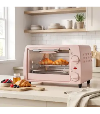 Horno Eléctrico Sobremesa 10L 750W Horno Eléctrico Pequeño Temperatura 230 ℃ y Temporizador 36,5x26x22 cm Rosa