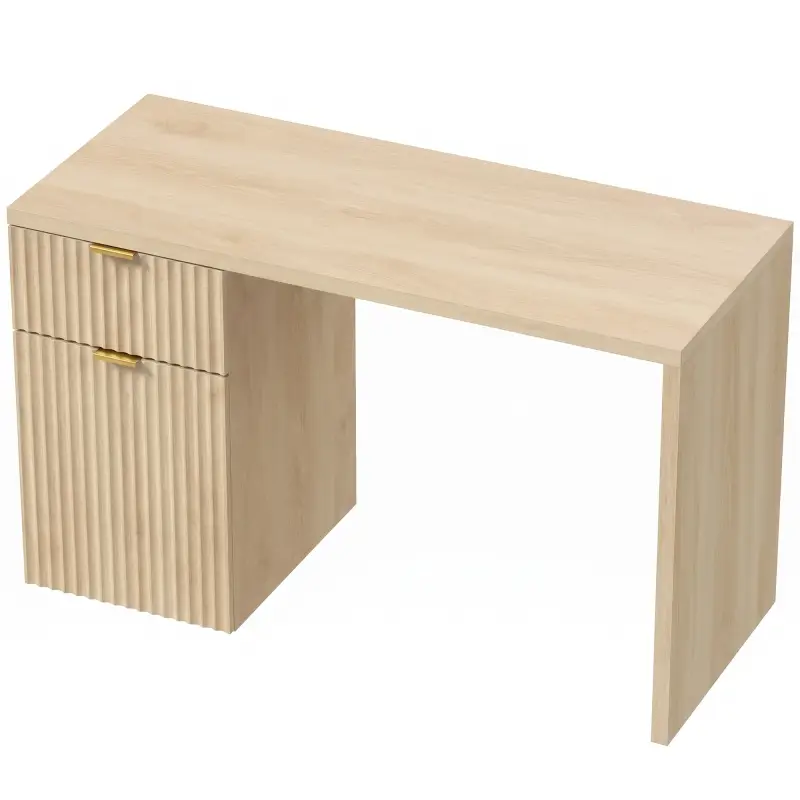 Escritorio Reversible 120 cm con Cajón Armario Balda Ajustable y Tablero Grueso para Espacios Pequeños Oficina Roble