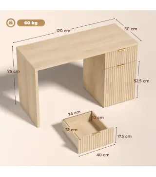 Escritorio Reversible 120 cm con Cajón Armario Balda Ajustable y Tablero Grueso para Espacios Pequeños Oficina Roble