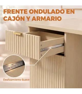 Escritorio Reversible 120 cm con Cajón Armario Balda Ajustable y Tablero Grueso para Espacios Pequeños Oficina Roble