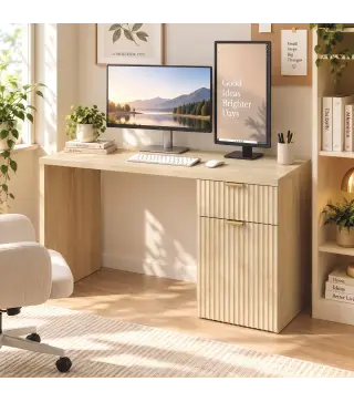 Escritorio Reversible 120 cm con Cajón Armario Balda Ajustable y Tablero Grueso para Espacios Pequeños Oficina Roble