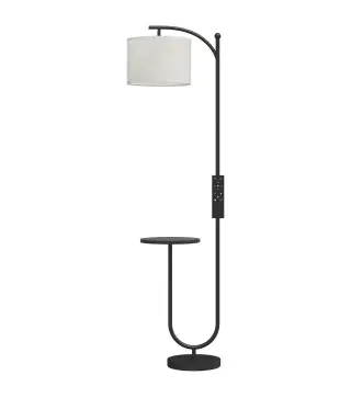 Lámpara de Pie LED Regulable con Estante 11 Temperaturas y Brillos Pantalla Ajustable Mando RF Interruptor de Pie Negro