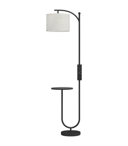 Lámpara de Pie LED Regulable con Estante 11 Temperaturas y Brillos Pantalla Ajustable Mando RF Interruptor de Pie Negro