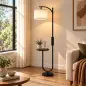 Lámpara de Pie LED Regulable con Estante 11 Temperaturas y Brillos Pantalla Ajustable Mando RF Interruptor de Pie Negro