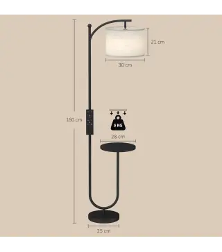 Lámpara de Pie LED Regulable con Estante 11 Temperaturas y Brillos Pantalla Ajustable Mando RF Interruptor de Pie Negro