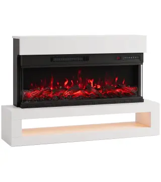 Chimenea Eléctrica de Pie/Pared 900/1800W con Tira LED 3 Caras Mueble TV 55" 12 Colores de Llama Control Remoto Blanco