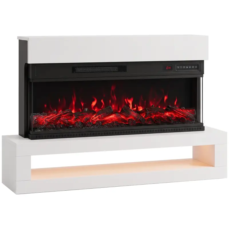 Chimenea Eléctrica de Pie/Pared 900/1800W con Tira LED 3 Caras Mueble TV 55" 12 Colores de Llama Control Remoto Blanco Chimenea Eléctrica de Pie/Pared 900/1800W con Tira LED 3 Caras Mueble TV 55" 12 Colores de Llama Control Remoto Blanco