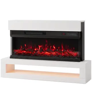 Chimenea Eléctrica de Pie/Pared 900/1800W con Tira LED 3 Caras Mueble TV 55" 12 Colores de Llama Control Remoto Blanco