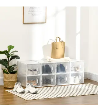 Organizador de Zapatos Modular Estantería Modulable con 8 Cubos Puertas Magnéticas 25x35x19 cm Transparente