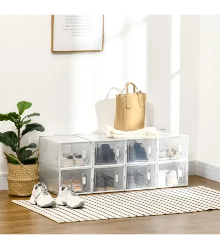 Organizador de Zapatos Modular Estantería Modulable con 8 Cubos Puertas Magnéticas 25x35x19 cm Transparente