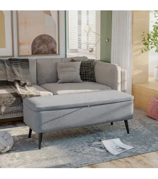 Banco de Almacenamiento con Tapa Abatible y Patas de Acero para Dormitorio Salón Entrada 101x38,5x44,5 cm Gris