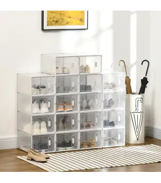 Organizador de Zapatos Modular Estantería Modulable con 18 Cubos Puertas Magnéticas 25x35x19 cm Transparente