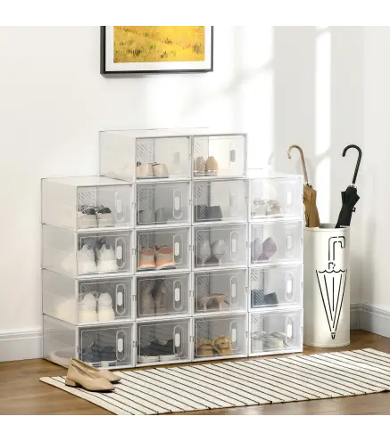 Organizador de Zapatos Modular Estantería Modulable con 18 Cubos Puertas Magnéticas 25x35x19 cm Transparente