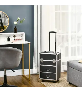 Maleta de Maquillaje Profesional Estuche para Cosmética con 6 Cajones Extensibles y Cierre Llave 36x23x58cm Negro