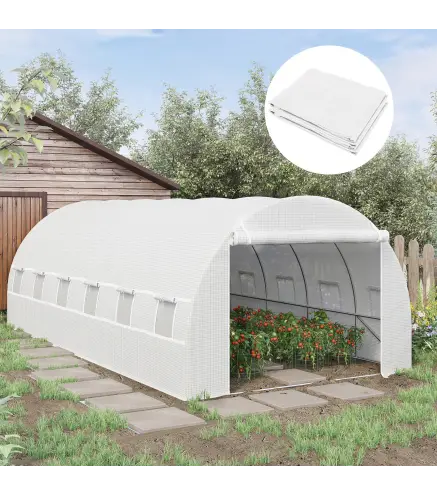 Cubierta de Repuesto para Invernadero 600x300x200cm Tipo Túnel Carpa de Invernadero con 12 Ventanas Blanco