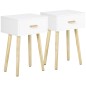 Juego de 2 Mesitas de Noche con Cajón y Patas de Madera para Dormitorio Salón Cama Oficina 40,5x30,5x60 cm Blanco