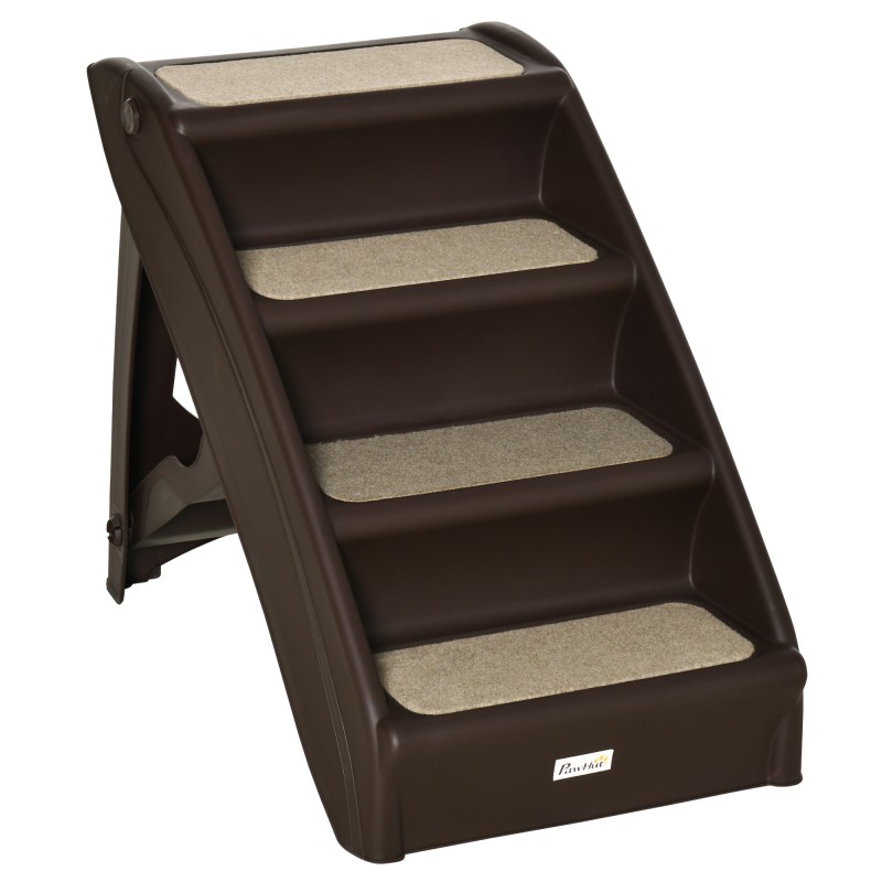 Escalón para Perros Gatos Portátil con Alfombras Antideslizantes para Cama Sofá Carga 20 kg 62x38x49,5 cm Marrón