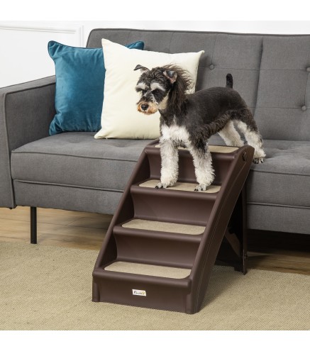 Escalón para Perros Gatos Portátil con Alfombras Antideslizantes para Cama Sofá Carga 20 kg 62x38x49,5 cm Marrón