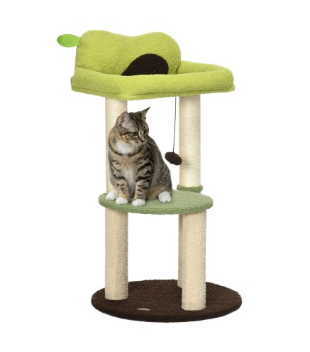 Árbol Rascador para Gatos con Cama en Forma de Aguacate Plataforma Postes de Sisal y Bola Colgante Ø44x83cm Verde