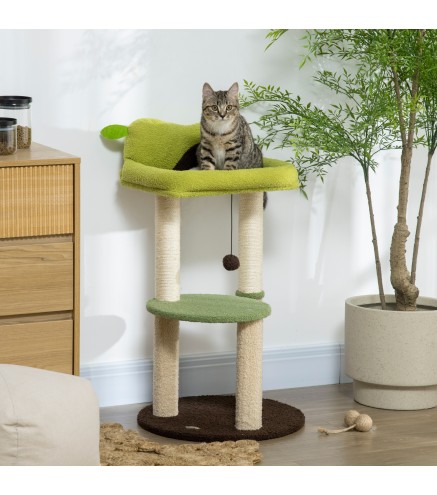 Árbol Rascador para Gatos con Cama en Forma de Aguacate Plataforma Postes de Sisal y Bola Colgante Ø44x83cm Verde