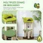 Árbol Rascador para Gatos con Cama en Forma de Aguacate Plataforma Postes de Sisal y Bola Colgante Ø44x83cm Verde