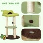 Árbol Rascador para Gatos con Cama en Forma de Aguacate Plataforma Postes de Sisal y Bola Colgante Ø44x83cm Verde