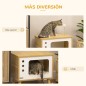 Cama Cueva para Gatos Estilo Televisor con Cojín Lavable y Bola de Juguete 50x28x43 cm Roble