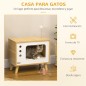 Cama Cueva para Gatos Estilo Televisor con Cojín Lavable y Bola de Juguete 50x28x43 cm Roble