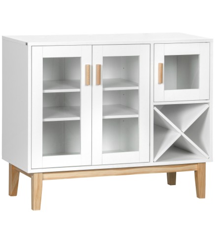 Aparador de Cocina con 3 Puertas de Vidrio y Botellero en Forma X para 4 Botellas 90x37x75 cm Blanco