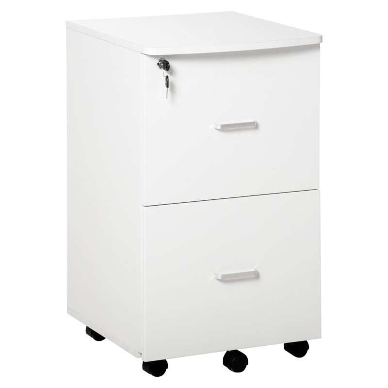 Cajonera de Oficina Mueble Auxiliar con 2 Cajones Cierre con Llave para Estudio Despacho 43x45x72 cm Blanco