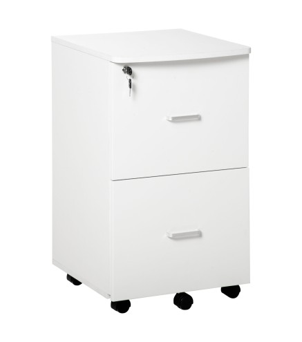 Cajonera de Oficina Mueble Auxiliar con 2 Cajones Cierre con Llave para Estudio Despacho 43x45x72 cm Blanco