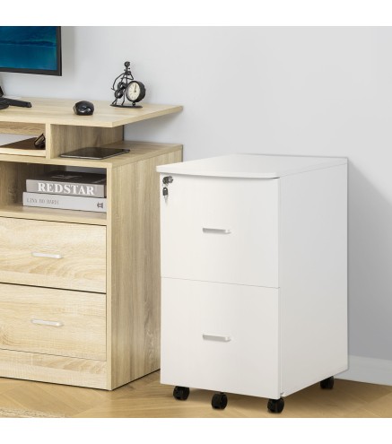 Cajonera de Oficina Mueble Auxiliar con 2 Cajones Cierre con Llave para Estudio Despacho 43x45x72 cm Blanco