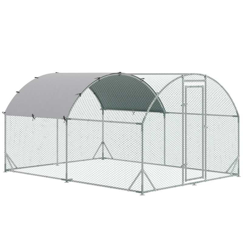 Gallinero de Exterior Grande para 6-12 Gallinas de Acero Galvanizado con Techo de Tela Oxford 2,8x3,8x1,97m Plata
