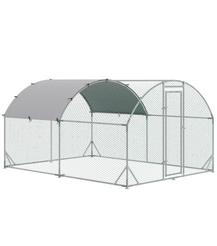 Gallinero de Exterior Grande para 6-12 Gallinas de Acero Galvanizado con Techo de Tela Oxford 2,8x3,8x1,97m Plata