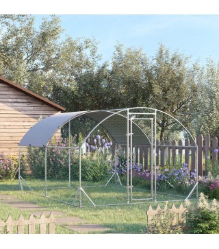 Gallinero de Exterior Grande para 6-12 Gallinas de Acero Galvanizado con Techo de Tela Oxford 2,8x3,8x1,97m Plata