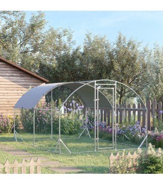 Gallinero de Exterior Grande para 6-12 Gallinas de Acero Galvanizado con Techo de Tela Oxford 2,8x3,8x1,97m Plata