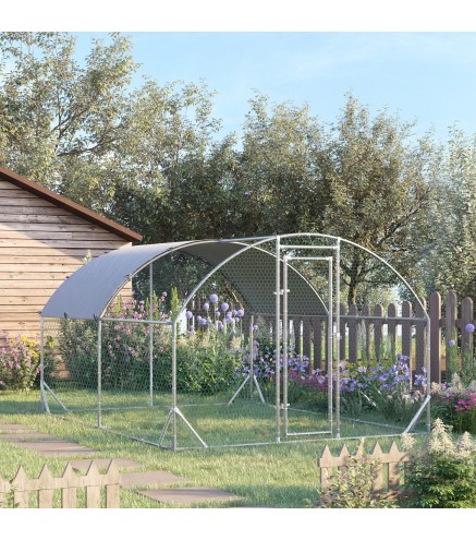 Gallinero de Exterior Grande para 6-12 Gallinas de Acero Galvanizado con Techo de Tela Oxford 2,8x3,8x1,97m Plata