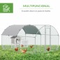 Gallinero de Exterior Grande para 6-12 Gallinas de Acero Galvanizado con Techo de Tela Oxford 2,8x3,8x1,97m Plata