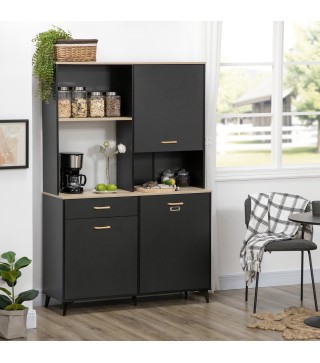 Alacena de Cocina con Cajón Armarios y Estantes Mueble Auxiliar para Microondas Estilo Moderno 119x41x180cm Negro