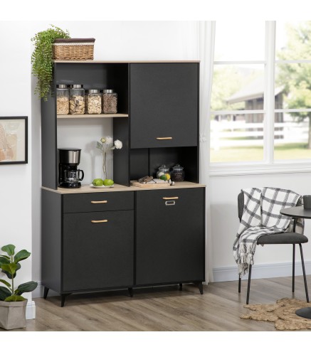 Alacena de Cocina con Cajón Armarios y Estantes Mueble Auxiliar para Microondas Estilo Moderno 119x41x180cm Negro