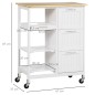 Carro de Cocina con Ruedas Carrito de Servicio con Cajones Estantes y Bandeja Extraíble 67x37x87 cm Blanco