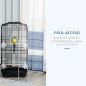 Jaula para Pájaros Pajarera de Metal con 4 Comederos 3 Perchas Columpio y Bandeja Extraíble 46,5x35,5x92 cm Negro