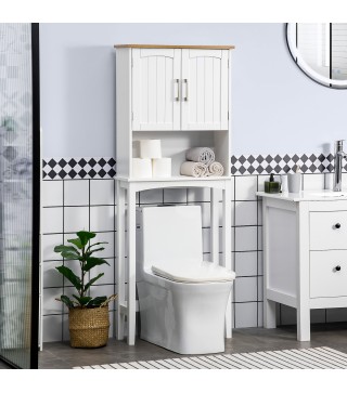 Mueble sobre Inodoro Armario Alto para Lavadora con Balda Interior Ajustable para Baño WC 64x22x165 cm Blanco